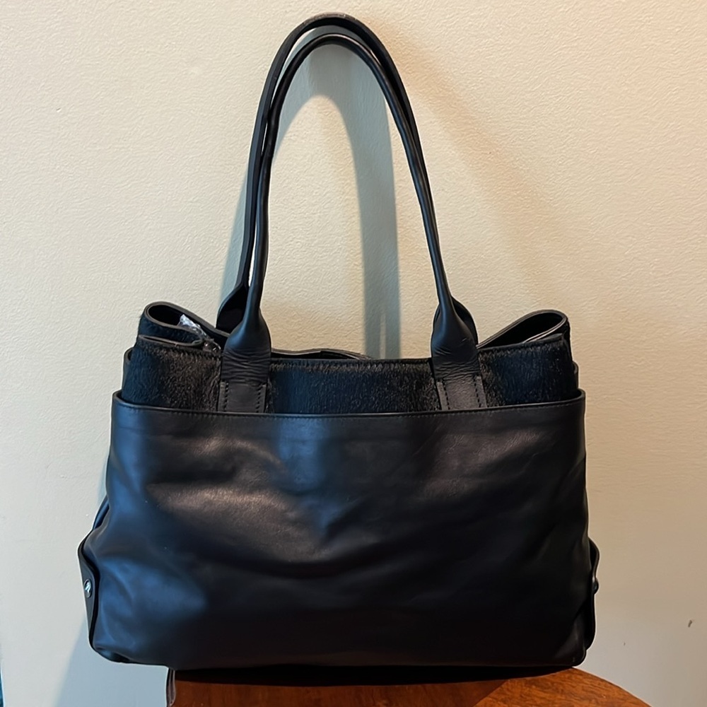 Asia Bellucci Shoulder bag genuine leather horse hair trim black Italy NWOT - Picture 7 of 17